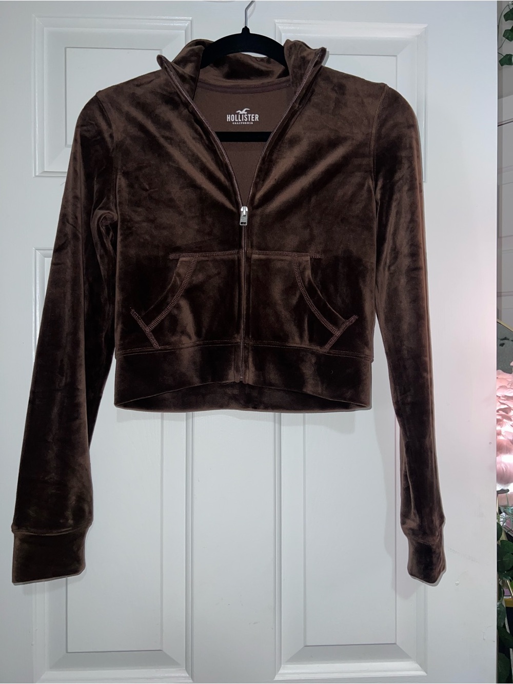 Hollister Women's Chocolate Brown Velour Zip jacket
